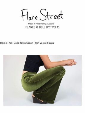 Flare Street Olive Green Velvet Flare Pants NWT